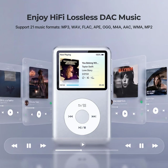 Alt view image 7 of 7 - 64GB Mp3 Player with Bluetooth, Lossless DSD DAC FLAC Support, Y2 Classic Dedicated Music Player with Playlists and FM Radio, Nostalgia Design, Supports up to 2TB Silver