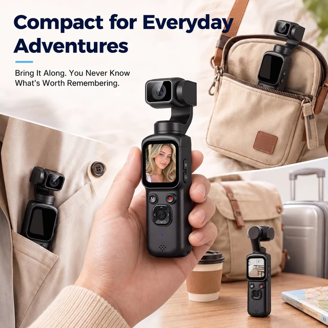 Alt view image 7 of 7 - 4K Vlogging Camera with Magnetic Mount, AI Face Tracking & WiFi Face-Detection Tracking, one-touch front/selfie view, Type-C charging, webcam mode, and Class 10 cards up to 256GB