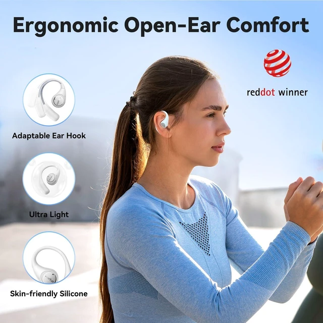 Alt view image 2 of 7 - OpenJump Open Ear Headphones, Wireless Earbuds, Hi-Res Sound, LDAC Ergonomic Earhook, 4 Mics ENC Call, 42H Playtime, Multipoint Connection, IPX7 Waterproof, Snug Fit for Workout, Running White