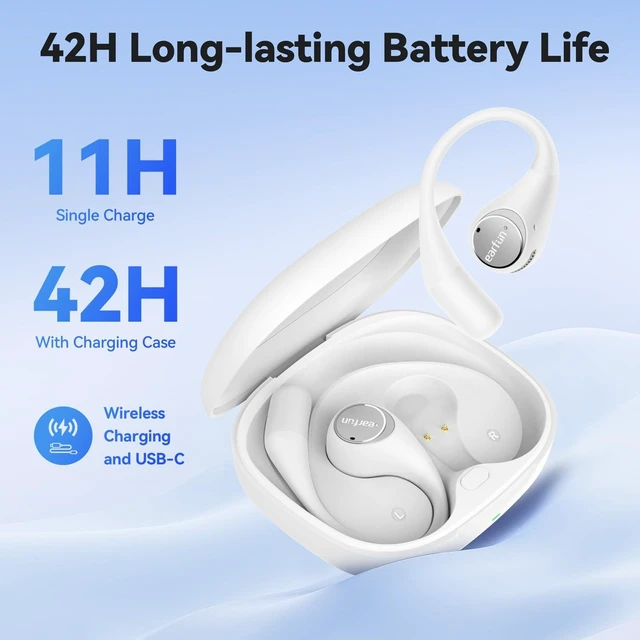 Alt view image 5 of 7 - OpenJump Open Ear Headphones, Wireless Earbuds, Hi-Res Sound, LDAC Ergonomic Earhook, 4 Mics ENC Call, 42H Playtime, Multipoint Connection, IPX7 Waterproof, Snug Fit for Workout, Running White