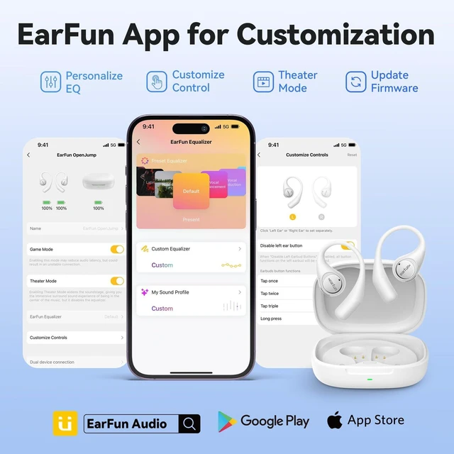 Alt view image 6 of 7 - OpenJump Open Ear Headphones, Wireless Earbuds, Hi-Res Sound, LDAC Ergonomic Earhook, 4 Mics ENC Call, 42H Playtime, Multipoint Connection, IPX7 Waterproof, Snug Fit for Workout, Running White