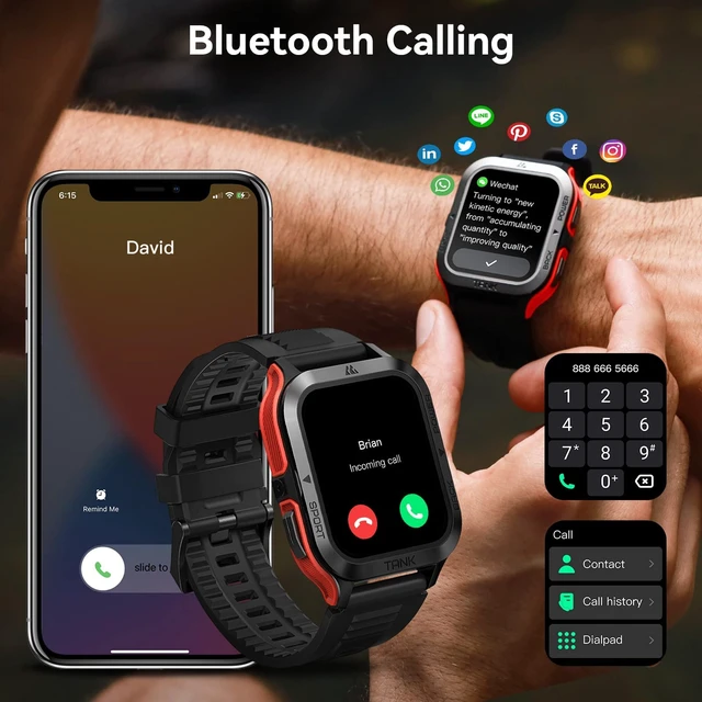 Alt view image 3 of 6 - M2 Smart Watch, 5 ATM & IP69K Waterproof, Extra-Long Battery Life Rugged Military Design, Bluetooth Call, 1.85" Ultra Large HD Display, AI Voice Assistant, Compatible with Android and iPhone