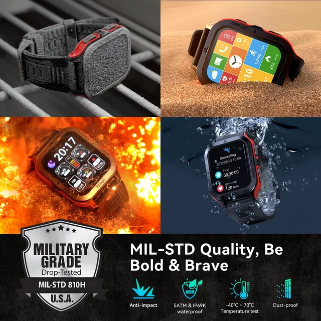 Alt view image 2 of 6 - M2 Smart Watch, 5 ATM & IP69K Waterproof, Extra-Long Battery Life Rugged Military Design, Bluetooth Call, 1.85" Ultra Large HD Display, AI Voice Assistant, Compatible with Android and iPhone