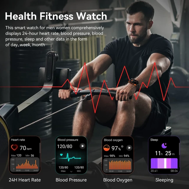 Alt view image 5 of 6 - M2 Smart Watch, 5 ATM & IP69K Waterproof, Extra-Long Battery Life Rugged Military Design, Bluetooth Call, 1.85" Ultra Large HD Display, AI Voice Assistant, Compatible with Android and iPhone