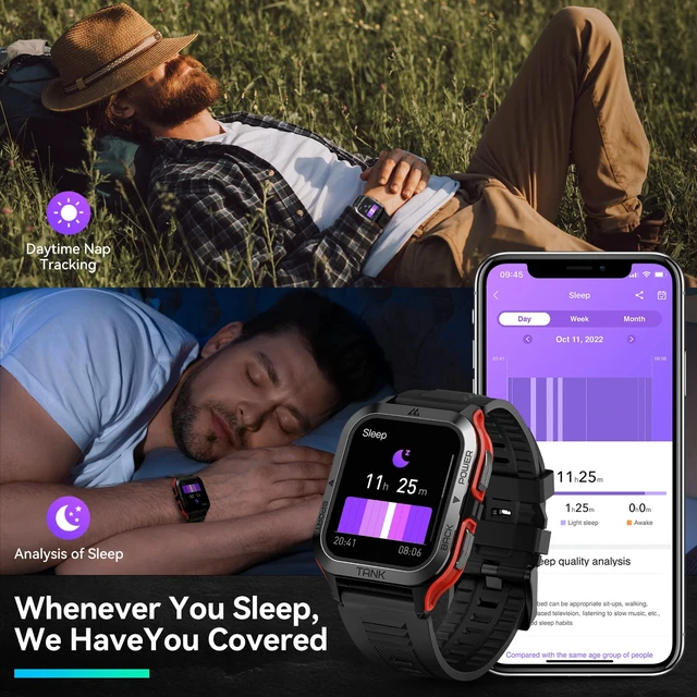 Alt view image 6 of 6 - M2 Smart Watch, 5 ATM & IP69K Waterproof, Extra-Long Battery Life Rugged Military Design, Bluetooth Call, 1.85" Ultra Large HD Display, AI Voice Assistant, Compatible with Android and iPhone