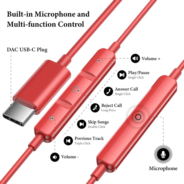 Alt view image 3 of 7 - USB C Headphones for iPhone 18 Pro Max 17 16 15/iPad Air Earbuds HiFi Stereo USB-C Wired Earbuds, Microphone Volume Control, Type C Earphone for Samsung S26 S25 S24 S23 Ultra Pixel 11 10 9 8