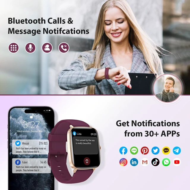 Alt view image 2 of 7 - Smart Watch for Women Men, 1.85" HD AMOLED Fitness Tracker (Answer/Call) with 24/7 Heart Rate/Sleep/SpO2 Monitor for iPhone & Android, 120+ Sports Modes Smartwatch with IP68 Waterproof, 2 Bands
