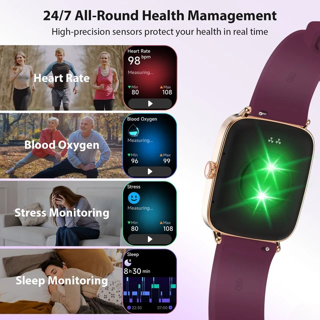Alt view image 4 of 7 - Smart Watch for Women Men, 1.85" HD AMOLED Fitness Tracker (Answer/Call) with 24/7 Heart Rate/Sleep/SpO2 Monitor for iPhone & Android, 120+ Sports Modes Smartwatch with IP68 Waterproof, 2 Bands