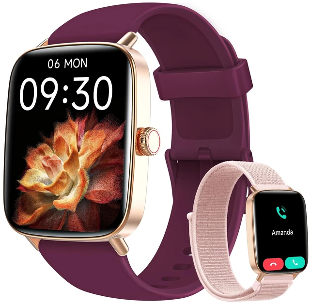 Main image of Smart Watch for Women Men, 1.85" HD AMOLED Fitness Tracker (Answer/Call) with 24/7 Heart Rate/Sleep/SpO2 Monitor for iPhone & Android, 120+ Sports Modes Smartwatch with IP68 Waterproof, 2 Bands