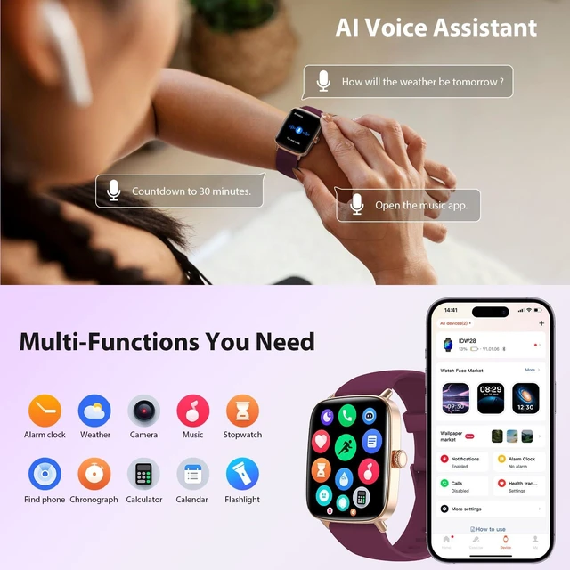 Alt view image 7 of 7 - Smart Watch for Women Men, 1.85" HD AMOLED Fitness Tracker (Answer/Call) with 24/7 Heart Rate/Sleep/SpO2 Monitor for iPhone & Android, 120+ Sports Modes Smartwatch with IP68 Waterproof, 2 Bands