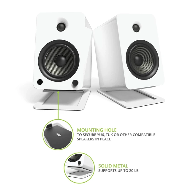 Alt view image 2 of 7 - S6W Tilted Desktop Speaker Stands for Large Bookshelf Speakers & Full-Size 5-7 Studio Monitors Supports 20 lbs Damping Foam Padding ¼-20 Mounting Pair White