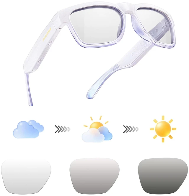 Main image of Open Ear Smart Glasses, UV400 Z87.1 Lightweight Bluetooth Sunglasses Up to 10H Playtime, Hands-Free Calling, Music Playback, Voice Control, Photochromic Lens, Unisex for Daily Wear & Outdoor Use