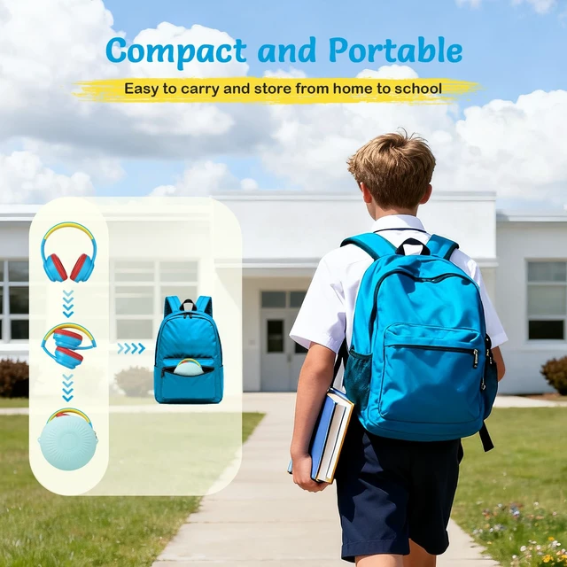 Alt view image 5 of 7 - Kids Bluetooth Headphones with ANC for School Travel Gift Wireless Over-Ear Headphones for Boys Girls, Foldable, Adjustable, Safe Volume, 40H Playtime, Mic for School Travel
