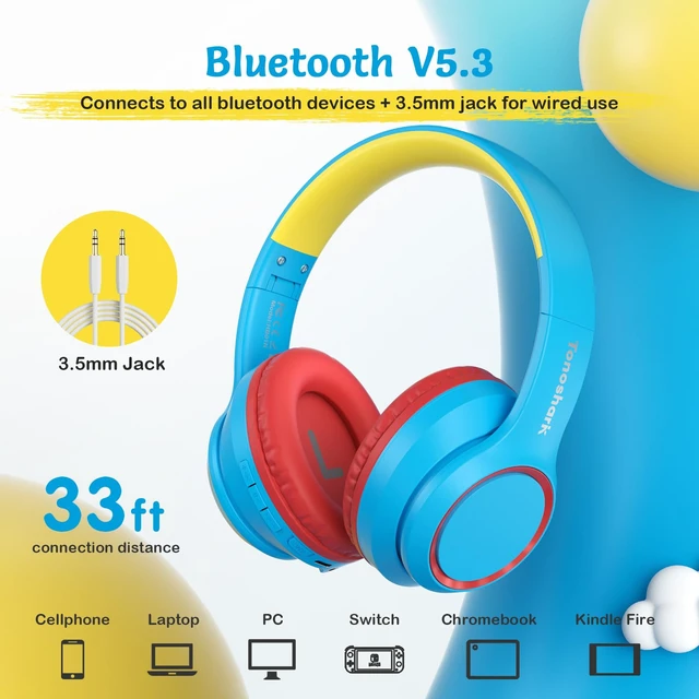 Alt view image 6 of 7 - Kids Bluetooth Headphones with ANC for School Travel Gift Wireless Over-Ear Headphones for Boys Girls, Foldable, Adjustable, Safe Volume, 40H Playtime, Mic for School Travel