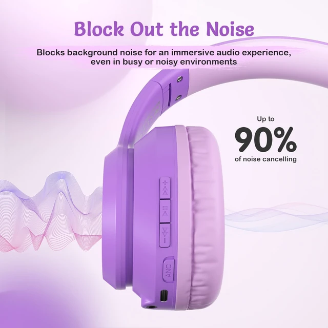 Alt view image 3 of 7 - Kids Bluetooth Headphones with ANC for School Travel Gift Wireless Over-Ear Headphones for Boys Girls, Foldable, Adjustable, Safe Volume, 40H Playtime, Mic for School Travel