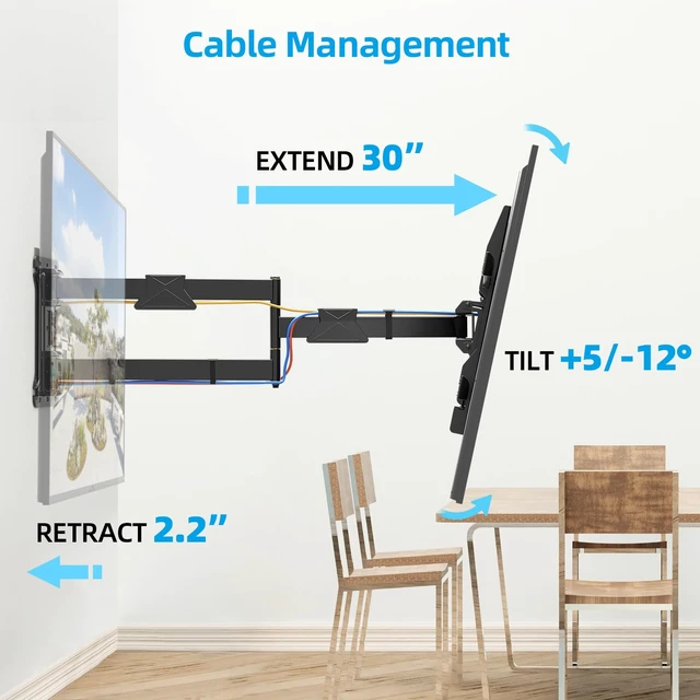 Alt view image 3 of 7 - Corner TV Wall Mount Long Arm TV Mount Bracket for 3280 TVs Full Motion TV Wall Mount With 30 Extension& Swivel & Tilt, Pre-Assembled, Holds Up To 100 Lbs, Max Vesa 600x400mm