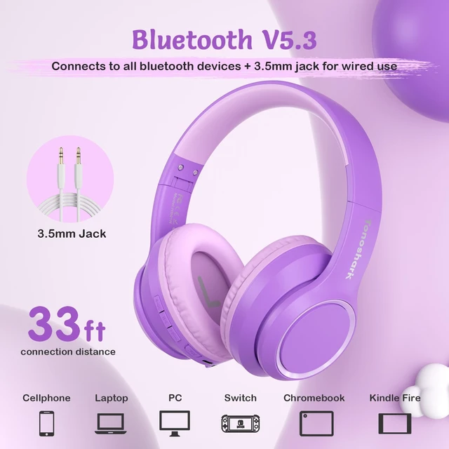 Alt view image 6 of 7 - Kids Bluetooth Headphones with ANC for School Travel Gift Wireless Over-Ear Headphones for Boys Girls, Foldable, Adjustable, Safe Volume, 40H Playtime, Mic for School Travel