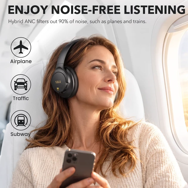 Alt view image 2 of 7 - Y8+ Hybrid Active Noise Cancelling Headphones for Airplane & Travel Bluetooth 6.0 Over-Ear, 100H Playtime, LDAC Wireless Hi-Res Audio, Deep Bass, Ambient Mode, Custom EQ via App, Home/Office