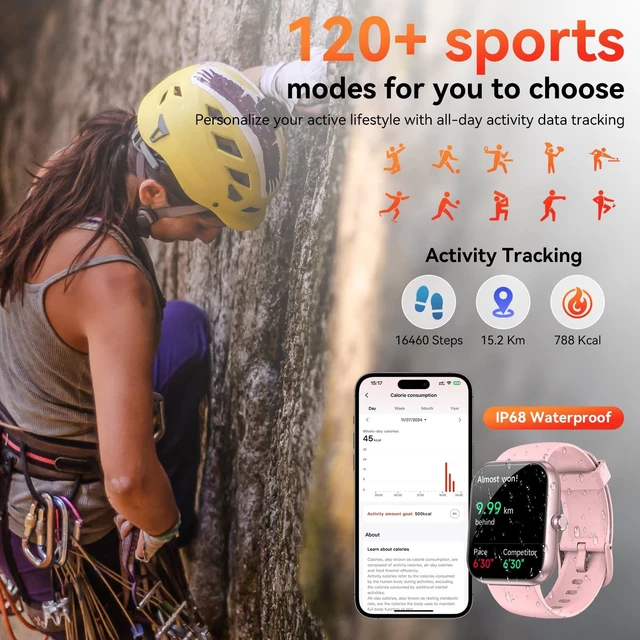 Alt view image 4 of 7 - Smart Watch with Alexa Built-in 1.83" HD 2026 Health Fitness Tracker Bluetooth Calls and Notifications 120+ Sport Modes Heart Rate Sleep Monitor Fitness Watch IP68 Waterproof iPhone Android (Pink)