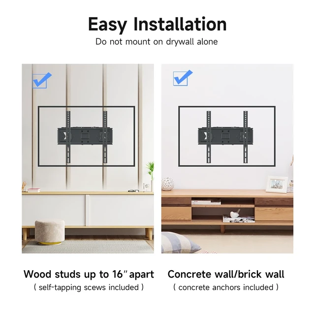 Alt view image 3 of 7 - Full Motion TV Wall Mount for 32-60 Inch TVs, Swivel & Tilt Adjustable Bracket, Dual Articulating Arms, Fits 16" Studs, Max VESA 400x400mm, Supports Up to 99lbs, MA001