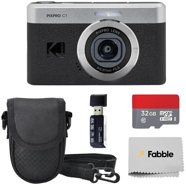 Main image of PIXPRO C1 Compact Digital Camera (Black) Bundle with 32GB microSDHC Card, Protective Camera Case, Hi-Speed USB Card Reader, USB-C Cable, AC Adapter, and Manufacturer Accessories