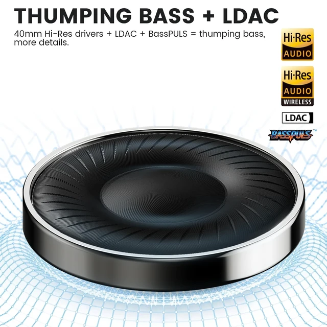 Alt view image 3 of 7 - Y8+ Hybrid Active Noise Cancelling Headphones for Airplane & Travel Bluetooth 6.0 Over-Ear, 100H Playtime, LDAC Wireless Hi-Res Audio, Deep Bass, Ambient Mode, Custom EQ via App, Home/Office
