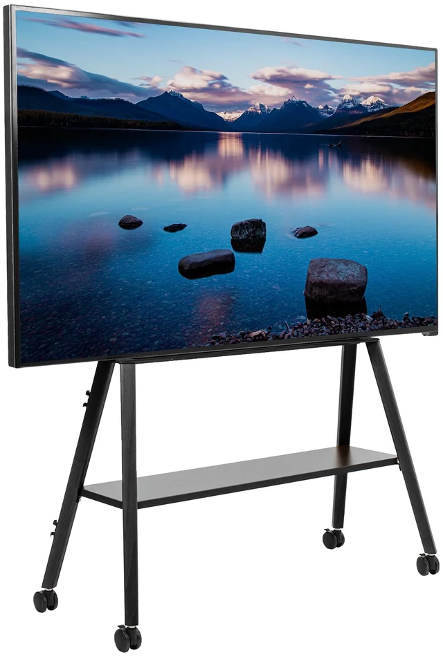 Main image of Rolling Artistic Easel 43 to 75 inch LED LCD Screen Mobile Studio TV Display Stand, Wood Accessory Shelf, Adjustable TV Mount with 4 Legs, Black, STAND-TV75RB