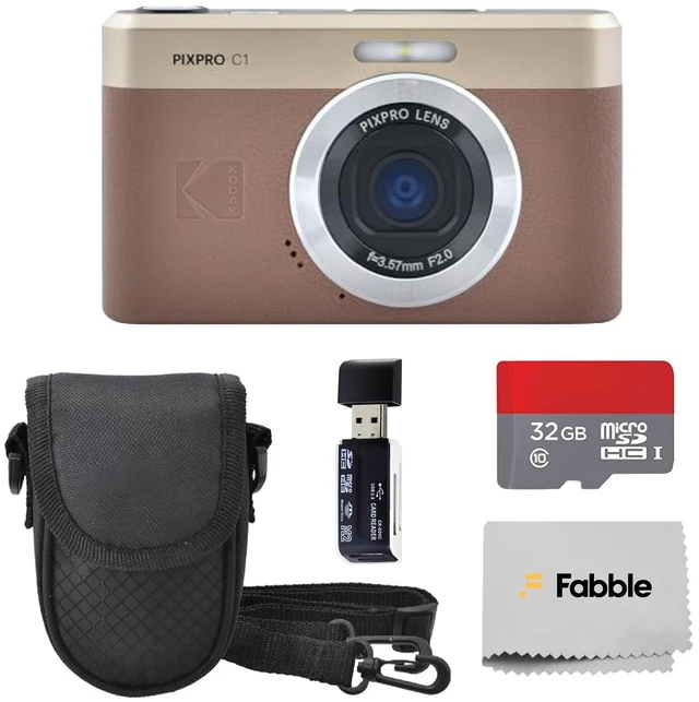 Main image of PIXPRO C1 Compact Digital Camera (Brown) Bundle with 32GB microSDHC Card, Protective Camera Case, Hi-Speed USB Card Reader, USB-C Cable, AC Adapter, and Manufacturer Accessories