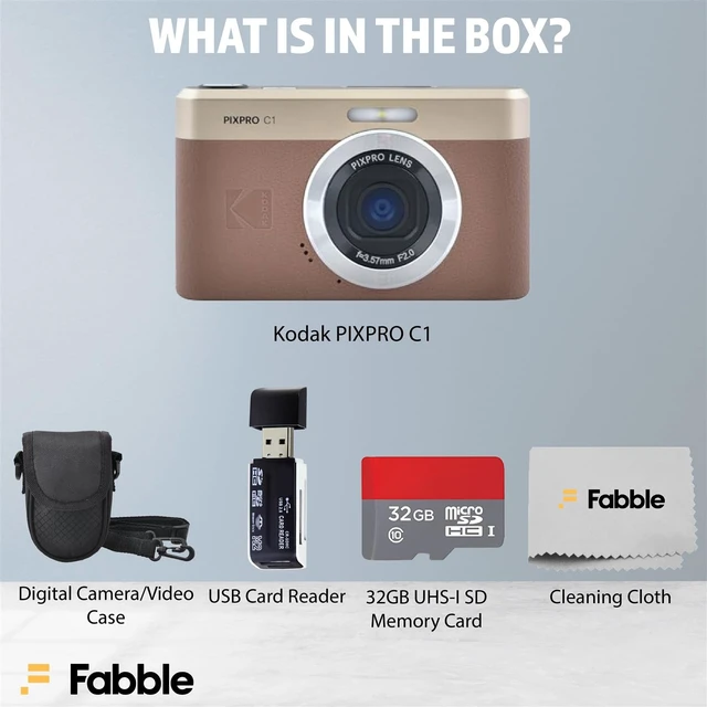 Alt view image 2 of 7 - PIXPRO C1 Compact Digital Camera (Brown) Bundle with 32GB microSDHC Card, Protective Camera Case, Hi-Speed USB Card Reader, USB-C Cable, AC Adapter, and Manufacturer Accessories