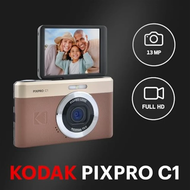 Alt view image 6 of 7 - PIXPRO C1 Compact Digital Camera (Brown) Bundle with 32GB microSDHC Card, Protective Camera Case, Hi-Speed USB Card Reader, USB-C Cable, AC Adapter, and Manufacturer Accessories