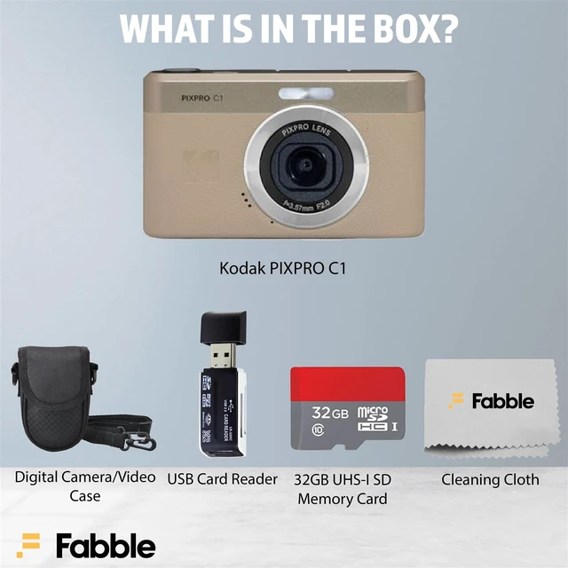Alt view image 2 of 7 - PIXPRO C1 Compact Digital Camera (Tan) Bundle with 32GB microSDHC Card, Protective Camera Case, Hi-Speed USB Card Reader, USB-C Cable, AC Adapter, and Manufacturer Accessories