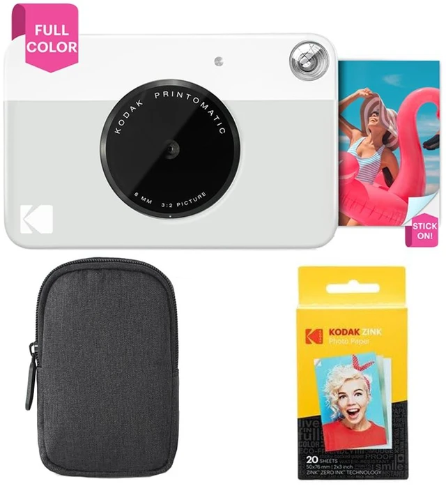 Main image of Printomatic Full-Color Instant Print Camera Starter Bundle + Carrying Case + Zink 20pk Photo Paper - Colorful Photos On 2x3 Sticky-Back Paper - Fun Gift for Birthday Christmas Holiday - Grey