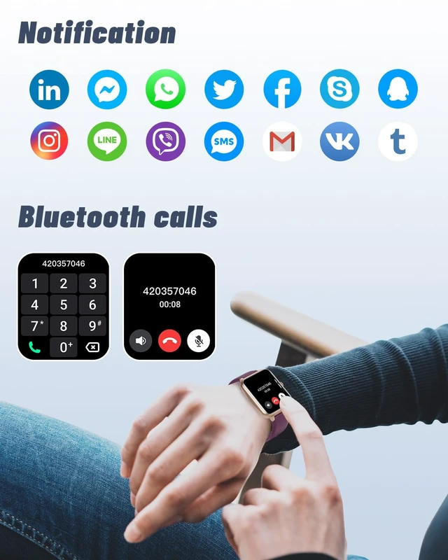 Alt view image 3 of 7 - Smart Watch for Women, Bluetooth Call, for iPhone Android Purple 1.8" Fitness Tracker, Heart Rate/Sleep Monitor, Steps Calories Counter, 100+ Sport Types, 200+ Watch Faces, IP68 waterproof