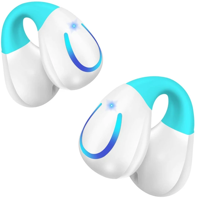 Main image of Open Ear Headphones Bluetooth 5.3 Wireless Bone Conduction Clip On Earbuds with Digital Display Charging Case 60 Hours Playtime Sport Earphones IPX7 Waterproof for Running Fitness White-Blue
