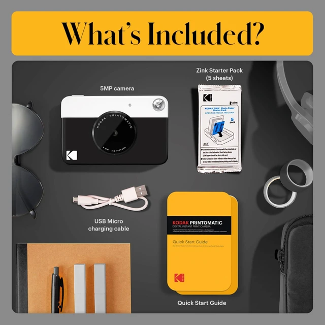 Alt view image 3 of 7 - Printomatic Instant Camera (Black) Basic Bundle + Zink Paper (20 Sheets) + Deluxe Case