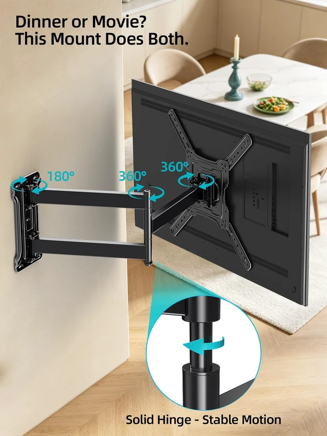 Alt view image 6 of 7 - Corner TV Wall Mount Long Arm for 2670 Inch TVs up to 132 lbs Full Motion Corner TV Mount with 30.2" Long Extension, Swivel ±90°/Tilt +5° to -15°/Level ±3°, Max VESA 400x400mm