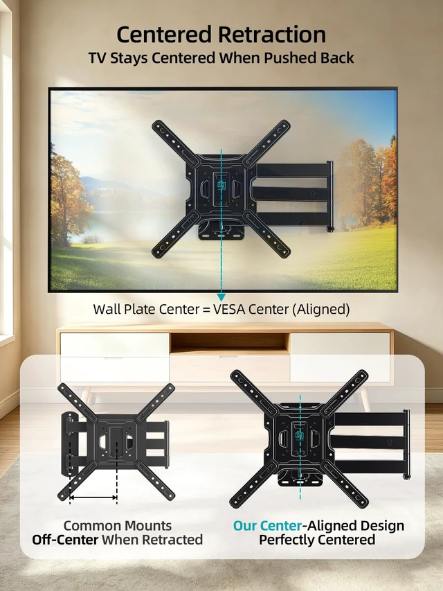 Alt view image 7 of 7 - Corner TV Wall Mount Long Arm for 2670 Inch TVs up to 132 lbs Full Motion Corner TV Mount with 30.2" Long Extension, Swivel ±90°/Tilt +5° to -15°/Level ±3°, Max VESA 400x400mm