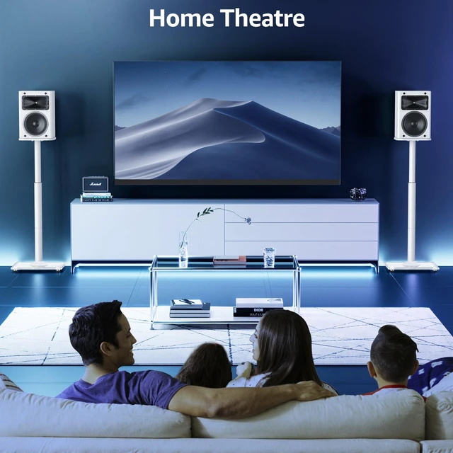 Alt view image 7 of 7 - Universal Speaker Stands Pair, 28.3" to 37.4" Height Adjustable Floor Speaker Stands, Holds Bookshelf & Large Satellite Studio Speakers, Cable Concealing, 22LBS Capacity, 9.8" Plate, White
