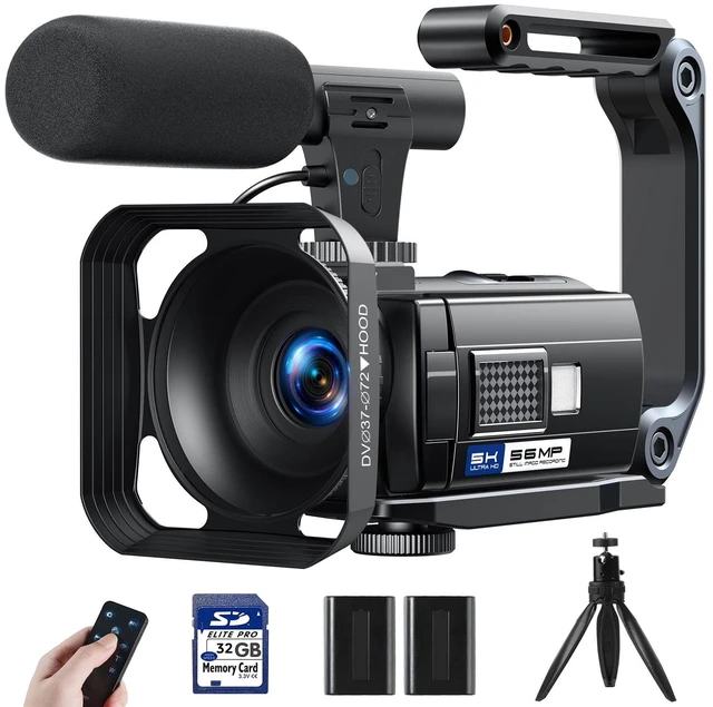 Main image of 5K 56MP Camcorder Video Camera for YouTube Vlogging Night Vision WiFi, 3'' 270° Touchscreen, External Microphone, Stabilizer, Remote, 2 Batteries, 32GB SD Card, Tripod