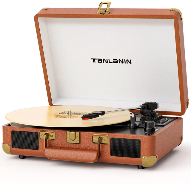 Main image of Vinyl Record Player Bluetooth Vintage 3-Speed Portable Suitcase Turntables with Built-in Speakers, Belt-Driven LP Player Support USB Recording AUX-in RCA Line Out Headphone Jack, Brown
