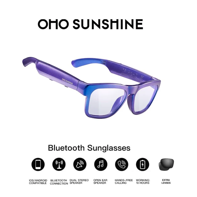 Alt view image 2 of 7 - Open Ear Smart Glasses, UV400 Z87.1 Lightweight Audio Bluetooth Glasses Up to 10H Playtime, Hands-Free Calling, Music Playback, Voice Control, Blue Light Blocking Lens, Unisex for Daily & Outdoor
