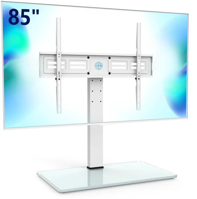Main image of Universal TV Stand with Swivel Mount for 50-85 Inch TV, White Tabletop TV Stand with Height Adjustable, Desktop TV Stand with Tempered Glass Base, up to 110 lb for Bedroom Living Room