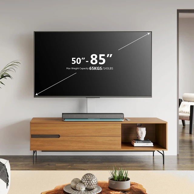 Alt view image 3 of 7 - Universal TV Stand with Swivel Mount for 50-85 Inch TV, White Tabletop TV Stand with Height Adjustable, Desktop TV Stand with Tempered Glass Base, up to 110 lb for Bedroom Living Room