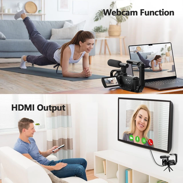 Alt view image 5 of 7 - 5K 56MP Camcorder Video Camera for YouTube Vlogging Night Vision WiFi, 3'' 270° Touchscreen, External Microphone, Stabilizer, Remote, 2 Batteries, 32GB SD Card, Tripod