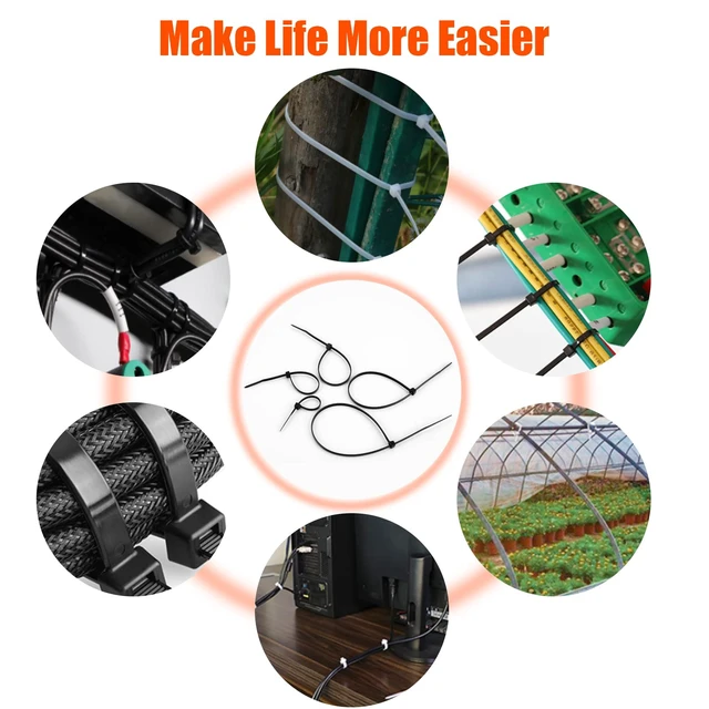 Alt view image 6 of 7 - 14 Inch Zip Ties (Bulk 1000 Pack Black),60LBS Tensile Strength Heavy Duty Cable Wire Ties With Self-Locking Adjustable Durable Nylon Tie Wraps for Indoor Outdoor