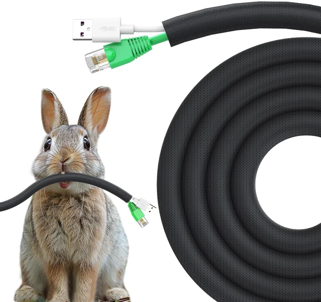 Main image of Dog and Cat Cord Protector 25ft - 3/8inch, Flexible Cable Sleeve for Easy Cord Management, Protects Cables from Pets Chewing, Ideal for USB, Power, Audio and Video Cords - Black