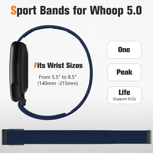 Alt view image 2 of 7 - Sport Band Compatible with Whoop 5.0 Bands One, Peak and Life/MG, Breathable Adjustable Elastic Replacement Soft Nylon Strap Accessories for Whoop Band 5.0 Fitness Tracker, Navy