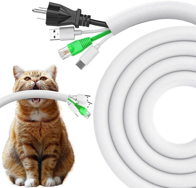 Main image of Dog and Cat Cord Protector 25ft - 1/2inch, Flexible Cable Sleeve for Easy Cord Management, Protects Cables from Pets Chewing, Ideal for USB, Power, Audio and Video Cords - White