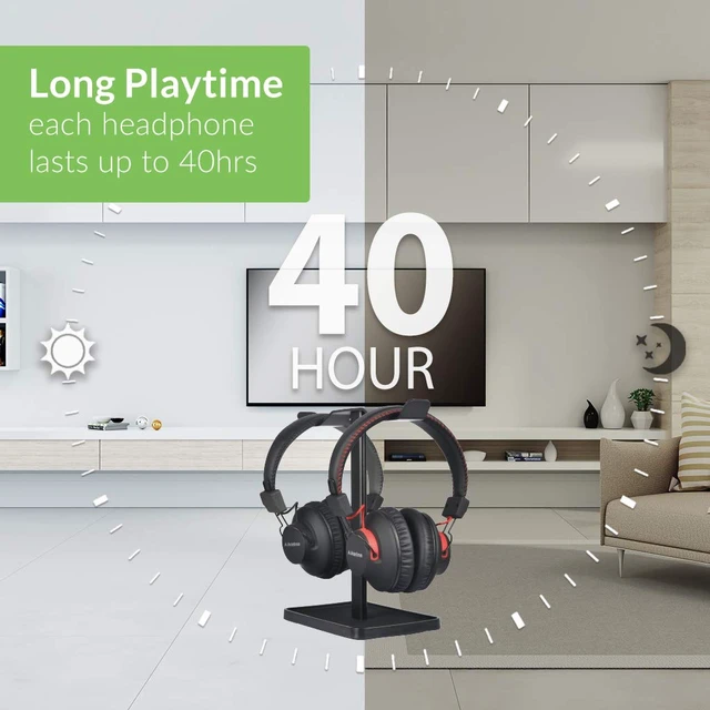 Alt view image 4 of 7 - HT41899 - Dual Wireless TV Headphones with Transmitter Two-headphone TV listening set with optical and AUX support, individual