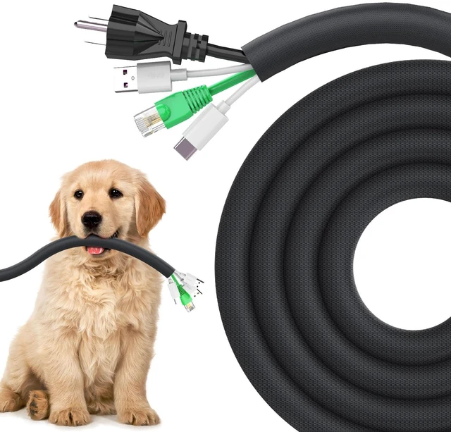 Main image of Dog and Cat Cord Protector 25ft - 1/2inch, Flexible Cable Sleeve for Easy Cord Management, Protects Cables from Pets Chewing, Ideal for USB, Power, Audio and Video Cords - Black